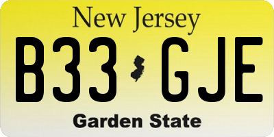 NJ license plate B33GJE