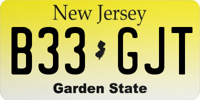 NJ license plate B33GJT