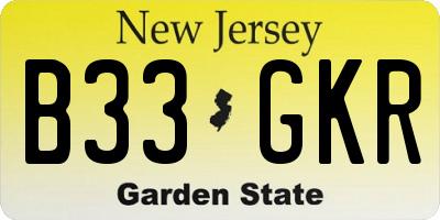 NJ license plate B33GKR