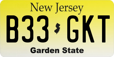 NJ license plate B33GKT