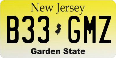 NJ license plate B33GMZ