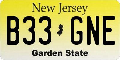 NJ license plate B33GNE