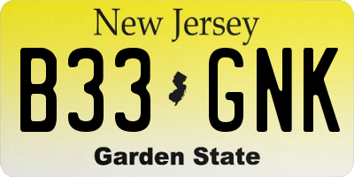 NJ license plate B33GNK