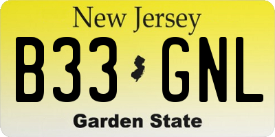 NJ license plate B33GNL