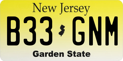 NJ license plate B33GNM