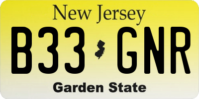 NJ license plate B33GNR