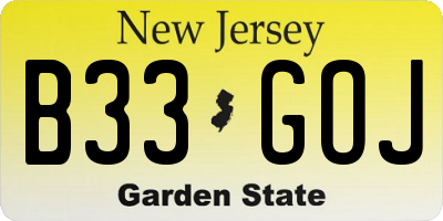 NJ license plate B33GOJ