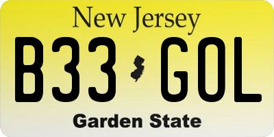 NJ license plate B33GOL