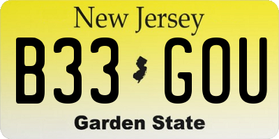 NJ license plate B33GOU