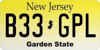 NJ license plate B33GPL