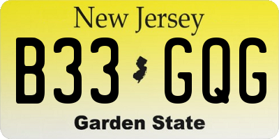 NJ license plate B33GQG