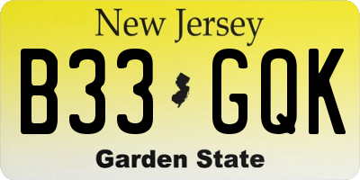 NJ license plate B33GQK