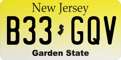 NJ license plate B33GQV
