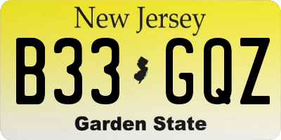 NJ license plate B33GQZ