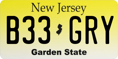NJ license plate B33GRY