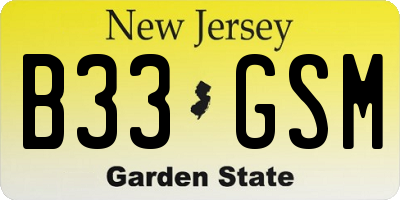 NJ license plate B33GSM