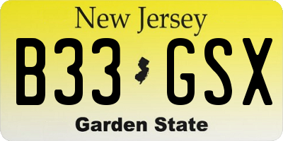 NJ license plate B33GSX