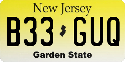 NJ license plate B33GUQ
