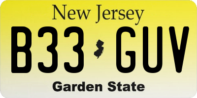 NJ license plate B33GUV