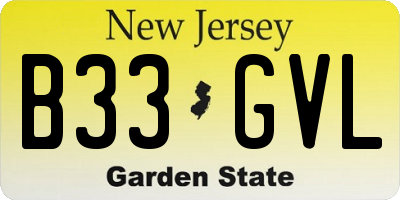 NJ license plate B33GVL
