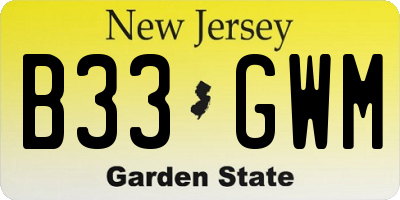 NJ license plate B33GWM