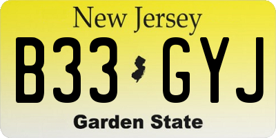 NJ license plate B33GYJ