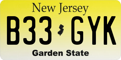 NJ license plate B33GYK