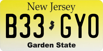 NJ license plate B33GYO