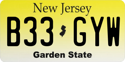 NJ license plate B33GYW