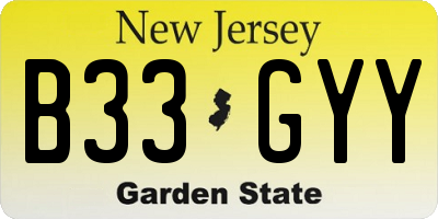 NJ license plate B33GYY