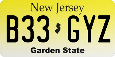 NJ license plate B33GYZ