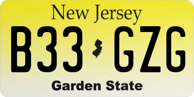 NJ license plate B33GZG