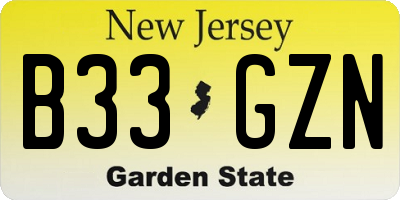 NJ license plate B33GZN