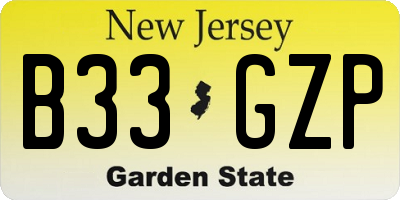 NJ license plate B33GZP