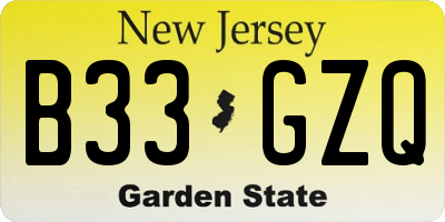 NJ license plate B33GZQ