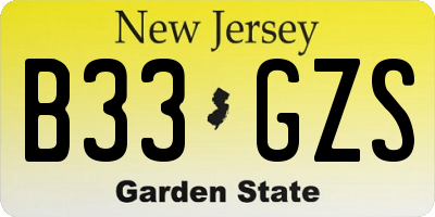 NJ license plate B33GZS