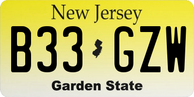 NJ license plate B33GZW
