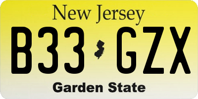 NJ license plate B33GZX