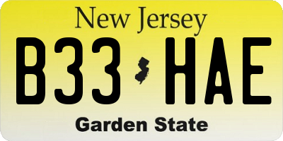 NJ license plate B33HAE
