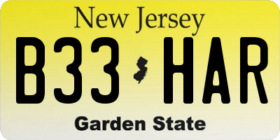 NJ license plate B33HAR