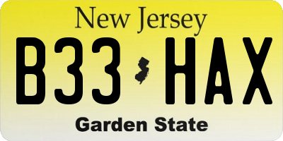 NJ license plate B33HAX
