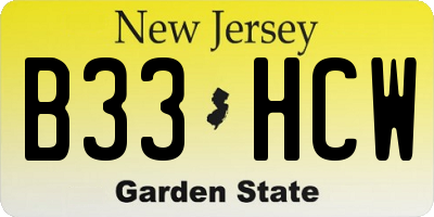 NJ license plate B33HCW