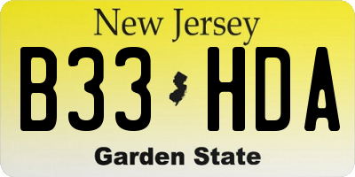NJ license plate B33HDA