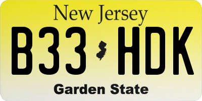 NJ license plate B33HDK