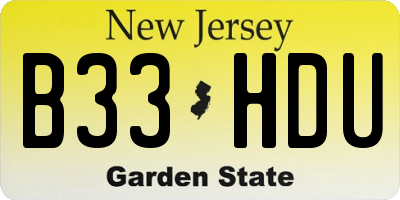 NJ license plate B33HDU