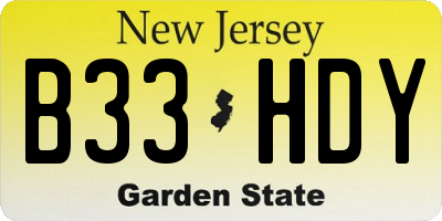NJ license plate B33HDY
