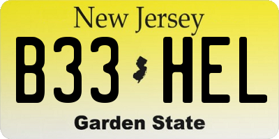 NJ license plate B33HEL