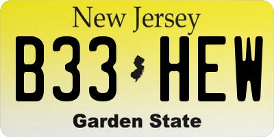 NJ license plate B33HEW