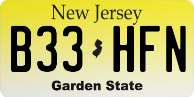 NJ license plate B33HFN