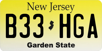 NJ license plate B33HGA